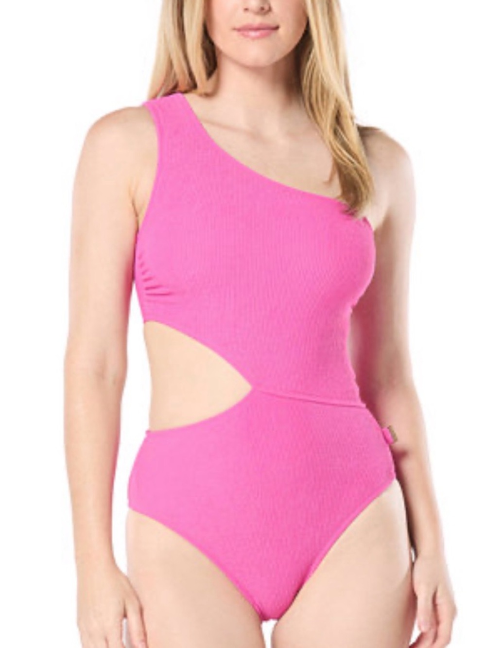 Michael Kor’s One-Shoulder Side Cutout Pink Swimsuit